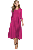 2020 Autumn Winter Elegant New Fashion O Neck Women's Midi Maxi Dress Casual Tunic Solid Three Quarter Ladies Long