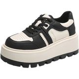 Zingj 2023 New Platform Round Head Single Shoes Women's Color Lace-Up Board Shoes Niche Casual Sports Shoes