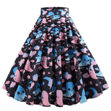 73-78 Winter Christmas Halloween Party Long Skirt A-Line Retro Vintage Gothic Floral Printed Big Swing Rockabilly