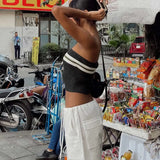 Summer New Ins Sexy Knitted Blouse Female Hit-Colored Stripe Bra Hot Girl Tight Outside