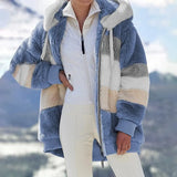 Women's Winter 2021 New Loose Plush Stitching Hooded Cardigan Women's