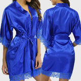 Women Night Gown Satin Robe Bathrobe Satin Nightgown Halt Sleeve Pajamas Lingerie Night Mini Dress Lace Sexy Sleepwear hot