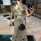 Women's Clothing 2025 Spring New Temperament Elegant Silk-Sting Texture Waist-Print Amply