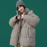 2022 New Designer Women Winter Puffer Jacket Plaid Fashion Parkas Hooded Loose Warm Thicken Winter Clothes Women
