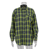 Zingj Style Versatile Lapel Loose Shirt 2024 Spring And Autumn Plaid Long Sleeve Pocket-Outfit