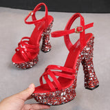 Zingj Korean Version Of The New Water Diamond Heel Summer New Ultra High Heel Open-Toe Sandal Women Hate Sky