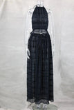 Halterneck Ruched Open Back Tie Up Top And Maxi Skirt Set-Outfit
