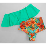 High Waist Bikinis 2021 New Print Swimwear Women Swimsuit Shoulder Ruffle Bathing Suits Beach Wear Push Up Biquini