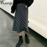 Plaid Vintage A-Line Skirt Women High Waist Autumn Winter Skirt Korean Fashion Casual Wild Daily Midi Saia