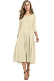 2020 Autumn Winter Elegant New Fashion O Neck Women's Midi Maxi Dress Casual Tunic Solid Three Quarter Ladies Long