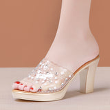 Sandals Slippers Women Wear 2023 New Muffin Thick-Soled Water Drill Two Transparent Large-Size Word Slippers In