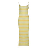 Stripe Ribbed Strap Maxi Dress-Outfit