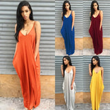 Summer New Sexy Spaghetti Strap Backless Deep V Neck Women's Maxi Dress Fashion Casual Solid Pocket Ladies Dresses