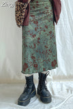 Y2K Vintage Aesthetic Tie Dye Straight Long Skirt Frill Grunge Fairycore Printing 2000s Women Skirts Outfits