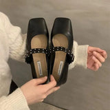 Zingj Jane Shoes Female 2024 Summer New Niche Design Sense Flat Bottom A Word Buckle Square Head Senior Sense Of Spring And Autumn Single