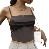 Zingj Women's Wear 2024 Fashion Hot Girl Satin Fishbone Band Navel Sling Bottom Vest Female Hot Style-Outfit