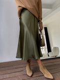 Silk Satin Skirts for Women High Waisted Skirt 2022 Women A-Line Elegant Skirts Summer Pink Midi Skirt New Korean