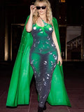 Women Sexy Sleeveless Printed Bodycon Green Straps Long Dress 2022 Summer Clothes Wholesale Items For Business