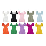 New Spring 2025 Square Collar Solid Color Versatile Bubble Sleeve Back Band Open Back
