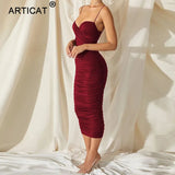 Spaghetti Strap Backless Ruched Dress Solid Sleeveless Long Dresses Ladies Streetwear Elastic Modal Party