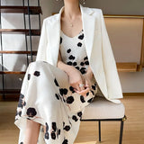 New Chiffon Suspender Dress Women's Waist V-neck Printed Over-The-Knee Floral Dress Retro Outer
