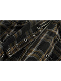 New Women Fashion Vintage Plaid Shirt Hollow Out Long Sleeve Zippers Streetwear Tide Crop Top Gothic Female Blouses