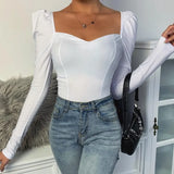 Fashion Autumn New Women T-shirt Long Sleeve V Collar Top Solid Color Skinny Fitting Casual Tees for Shopping Daily
