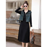 Zingj Vest With Black Hooded Dress Women's 2024 Summer New Casual Foreign Fashion Dress Two Sets-Outfit