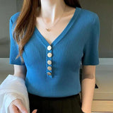 T-Shirt Women'S Short-Sleeved 2022 Summer New Korean Version Of The Slim Ice Silk Sweater Thin Bottoming All-Match