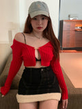 Deep V Neck T Shirt Women Clothes Crop Top Long Sleeve 2022 Spring Y2k Sexy Slim Skinny Cardigan Ladies Tops