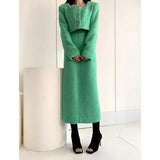 Autumn Winter Korean Women Skirt Two-piece Tweed Blazer + Long Skirt Set Elegant Two-piece Set Mid Length Skirt Suits