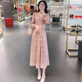 Zingj Temperament V Collar Floral Long Sleeve Dress 2024 Summer New Waist Show Thin Dress In The Long Skirt Female Ins-Outfit