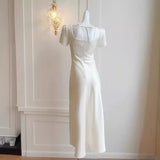 Small White Dress Engagement Dress 2025 New Simple Trend Of The Set Of Cream Design White Square Collar Daily