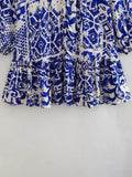 Blue Print Mini Dress Woman Long Sleeve Short Dresses For Women Ruched Loose Women's Dress 2023 Summer Casual