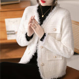 Zingj Autumn And Winter Small Jacket V Collar Plaid Mink Velvet Cardigan French Temperament Small Fragrant Wind Short Coat Female-Outfit