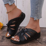 Zingj Size Bow Flat Heel Slippers 2023 New Solid Color Rocking Line Hollowed-Out Fish Mouth