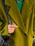 Spring Autumn Long Green Oversized Trench Coat for Women Single Button Loose Luxury Casual Overcoat Korean Fashion