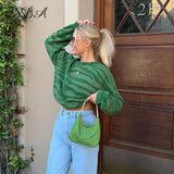 2021 O Neck Women Sweater Knitted Green Autumn Winter Long Sleeve Casual Pullover Oversized Fashion Jumper Top