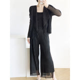 Folded Net Trousers Women Thin Fake Two Open Shirt Large Design Fashion Daily Set Of Casual