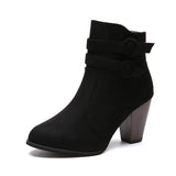 Zingj Plus Size Autumn / Winter New Frosted Martin Boots Women's Belt Buckle Thick Heel Ankle Boots- Outfit