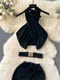 Fashion Streetwear Solid Two Pieces Suits Women Halter Short Top+Long Bodycon Skirt Summer Backless Elastic Beach