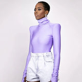 Women Autumn Winter Padded Shoulder Long Sleeve Body Black Turtleneck T Shirt Tops Sexy Bodysuit 2021 Fall