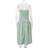 Green Elastic Ruched Midi Dress- Outfit