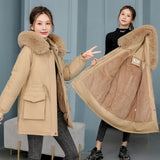 Cotton-Padded Clothes Female Medium Long Style 2023 New Loose Korean Version Of The Wool Collar Plus Velvet Pie To Overcome The Down Cotton Jacket Winter Coat-Outfit