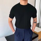 Summer New Korean Version Of The Knitted Round Neck Short-Sleeved T-Shirt Man Trend T-Shirt