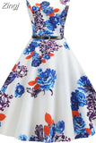 Print Vintage Dress Women Summer Pin Up Retro 50s Rockabilly Sleeveless A-Line Midi Party Dresses