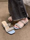 Large Size Thick Heel Medium Heel Two Wear Sandals Female 24 Years New High Heels Fashion Rhinestone Crystal One Word