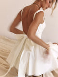 White Backless Bow Mini Dress-Outfit