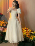 French Style Women Elegent Party Prom Midi Dress Female Fashion Fairy Chic A Line Clothes