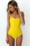 Zingj Popular Female One-Piece Swimsuit Solid Color Special Cloth Belt Integrated Bikini